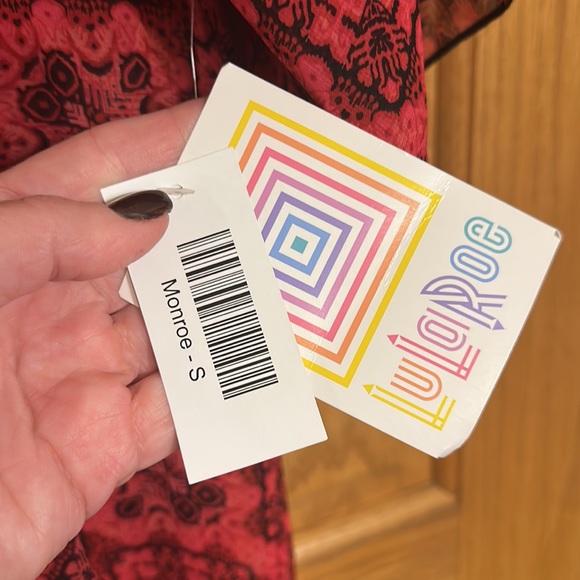 Lularoe red and black sheer kimono style with cascade front and fringe b… - Picture 6 of 8